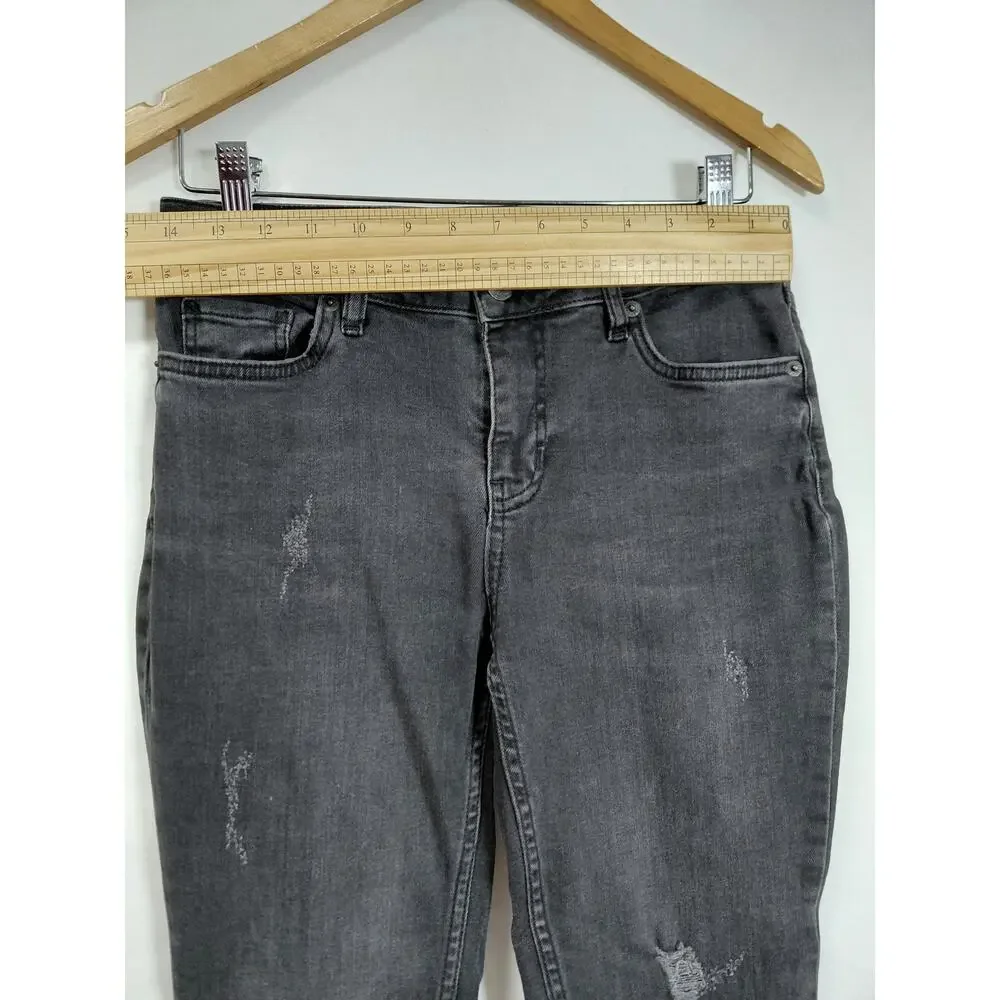 Free People Dark Wash Distressed Raw Hem Stretch Denim Jeans Women Size 26